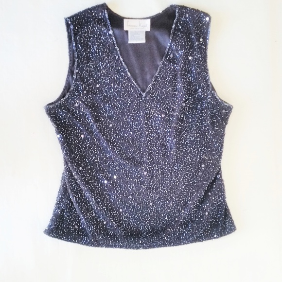 **SOLD********Black Glass Beaded Sleeveless Top - Picture 5 of 8